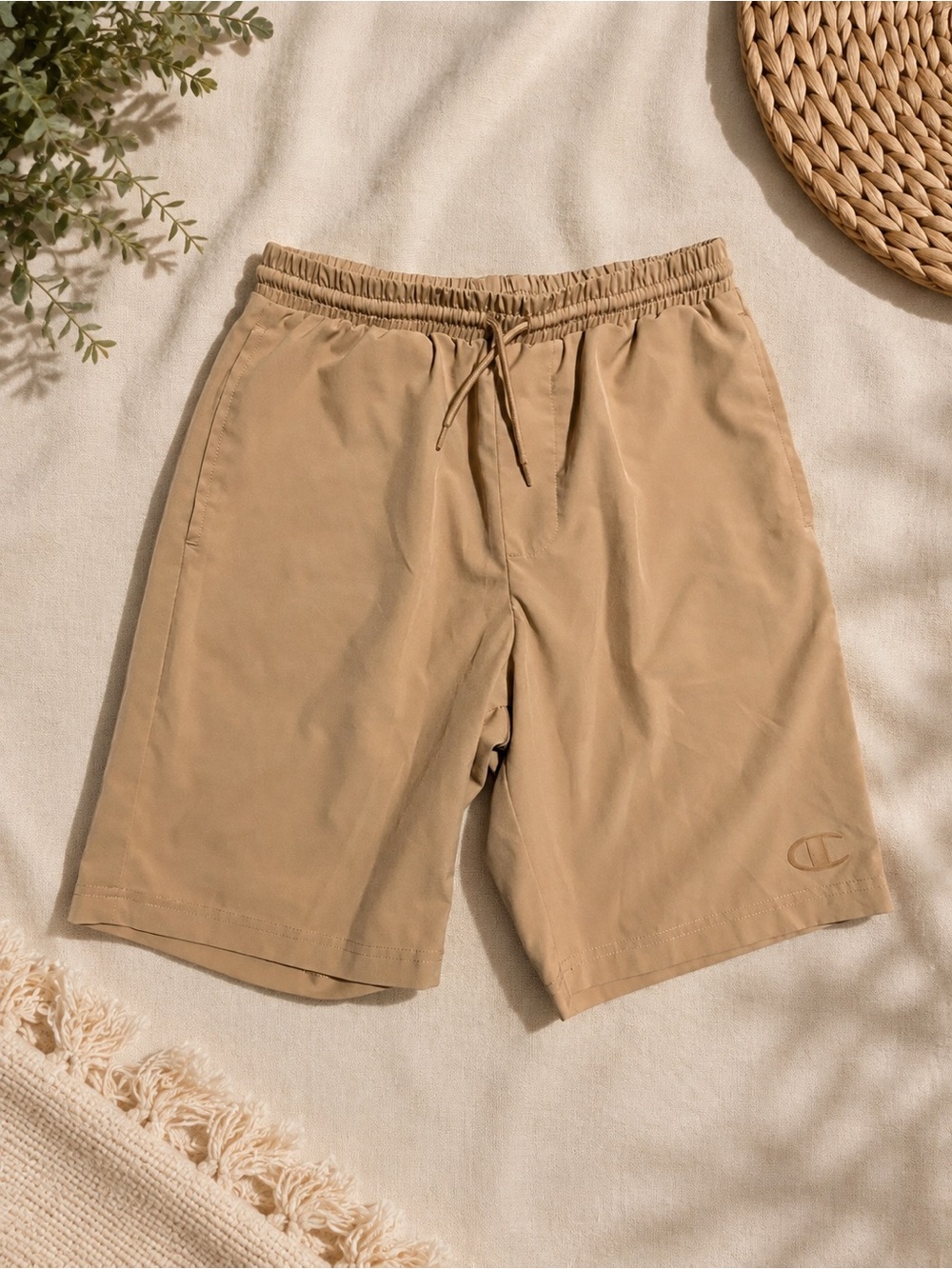 Champion Boys Tan Elastic-Waist Athletic Shorts size L 14/16